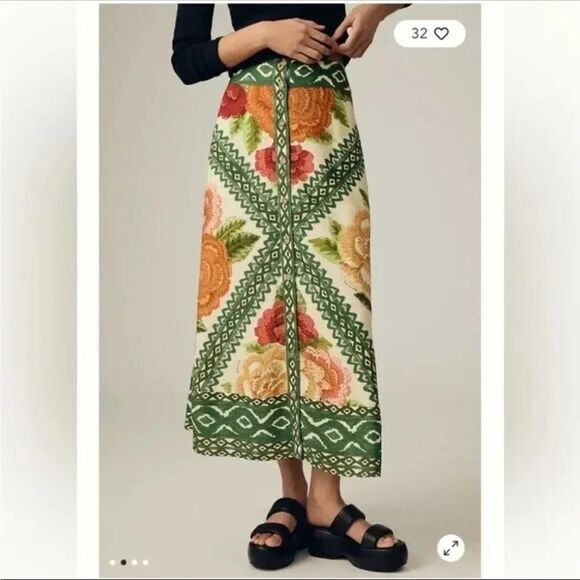 FARM Rio Dresses & Skirts - NWT FARM RIO FOR ANTHROPOLOGIE SIZE L midi skirt floral trapeze with pockets